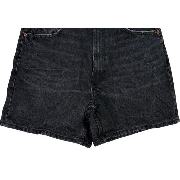 Zara High Waisted Loose Fit Classic Cotton Denim Jean Shorts 10 Black #3805 - Picture 3 of 15